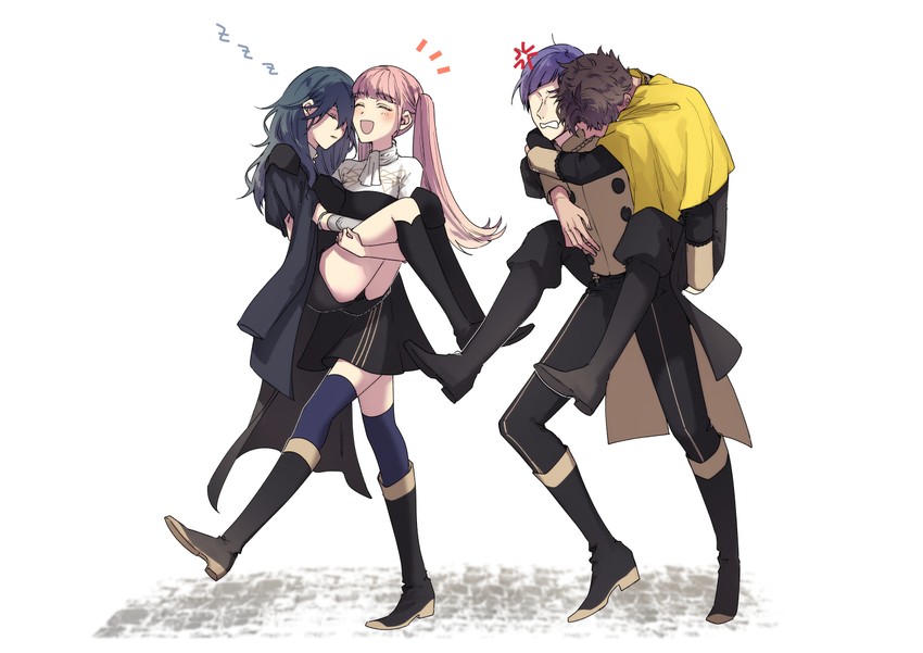 female byleth, hilda valentine goneril, claude von riegan, and lorenz hellman gloucester (fire emblem and 1 more) drawn by fudou_(kakko_kari)