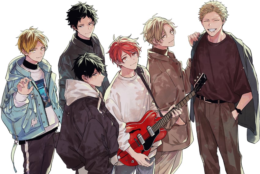 kaji akihiko, satou mafuyu, uenoyama ritsuka, kashima hiiragi, nakayama haruki, and 1 more (given) drawn by kizu_natsuki