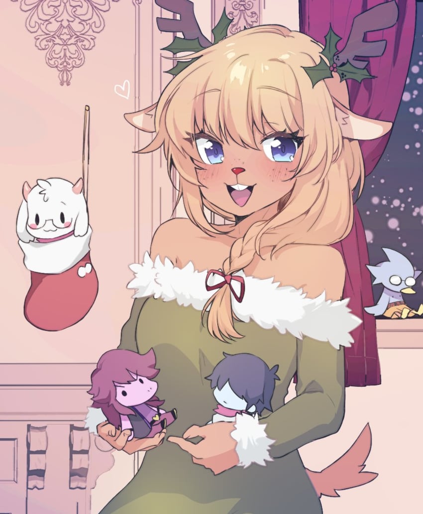 kris, ralsei, noelle holiday, susie, and berdly (deltarune) drawn by komugiko_(bitte_komu)
