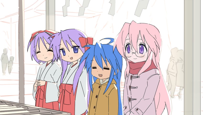hiiragi kagami, izumi konata, hiiragi tsukasa, and takara miyuki (lucky star) drawn by rytoua318