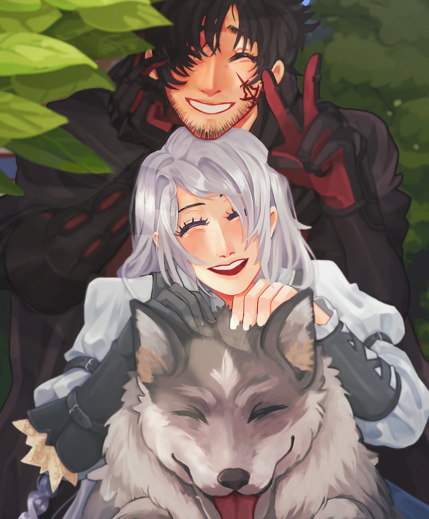 clive rosfield, jill warrick, and torgal (final fantasy and 1 more) drawn by penguinsbite