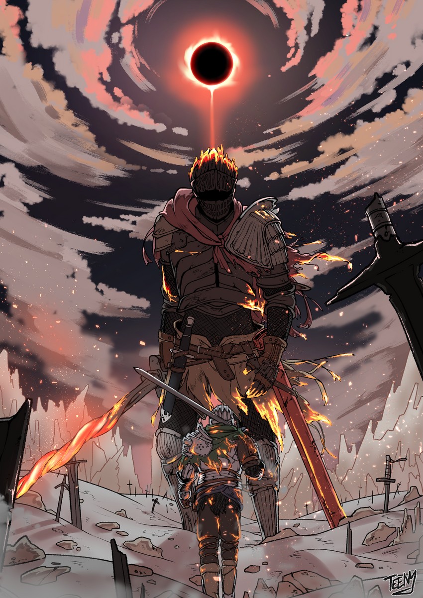 ashen one and soul of cinder (dark souls and 1 more) drawn by teeny_(nonzone)