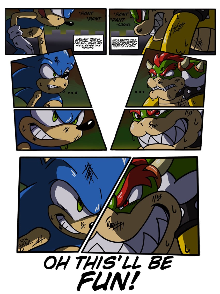 sonic the hedgehog and bowser (mario and 1 more) drawn by kikgazo17