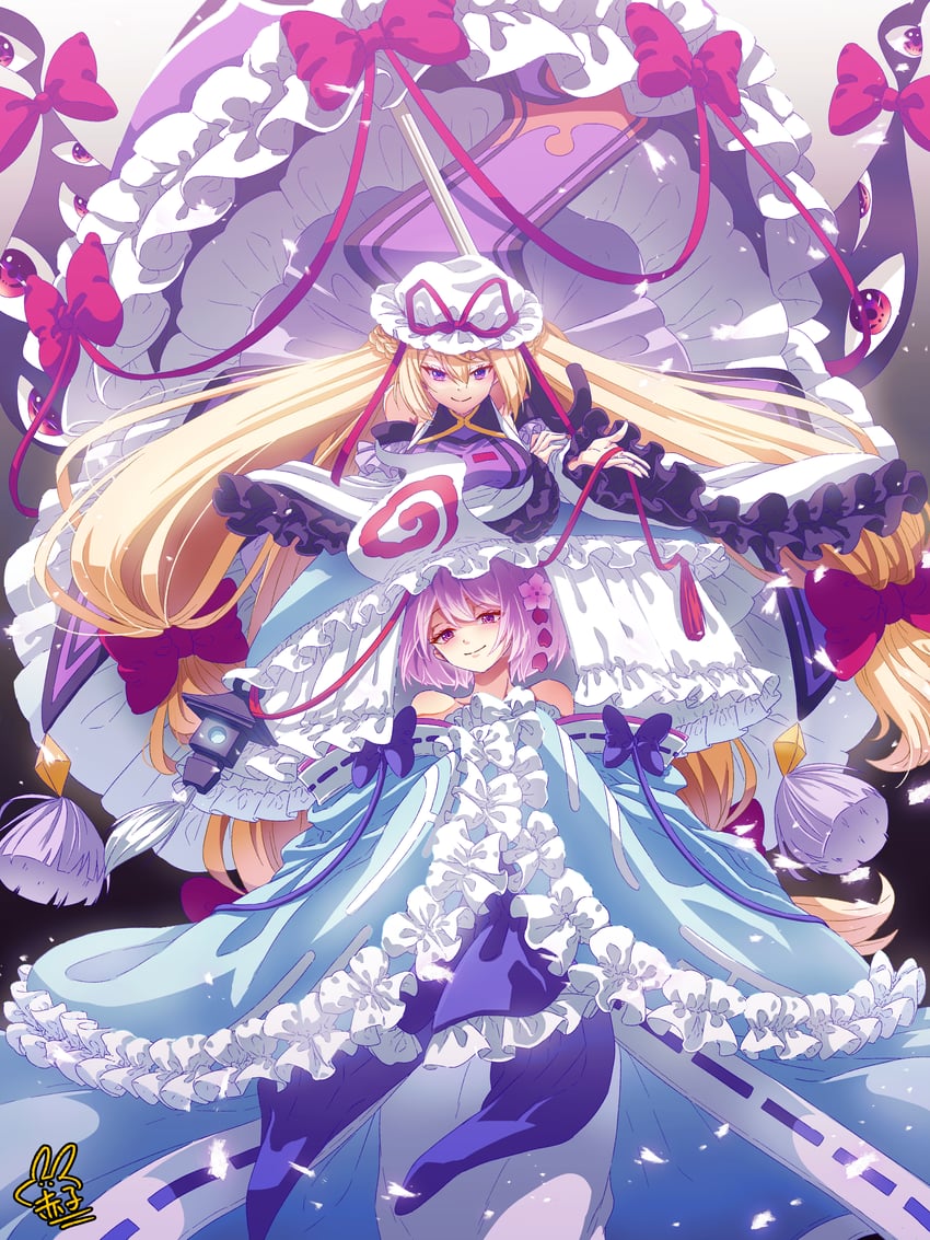 yakumo yukari and saigyouji yuyuko (touhou and 1 more) drawn by utyouten_akako
