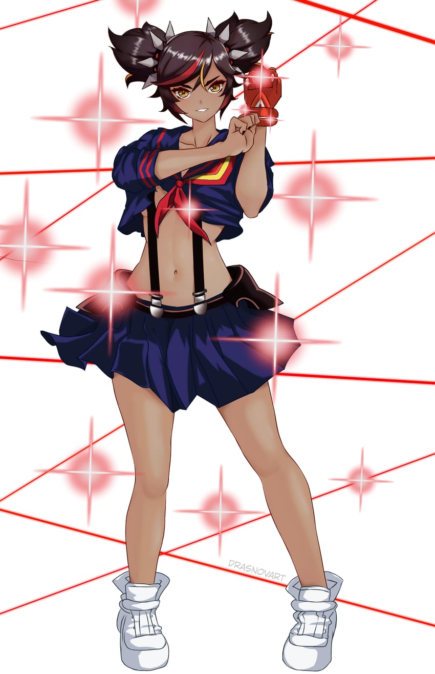 matoi ryuuko, senketsu, and xinyan (genshin impact and 1 more) drawn by drasnovart