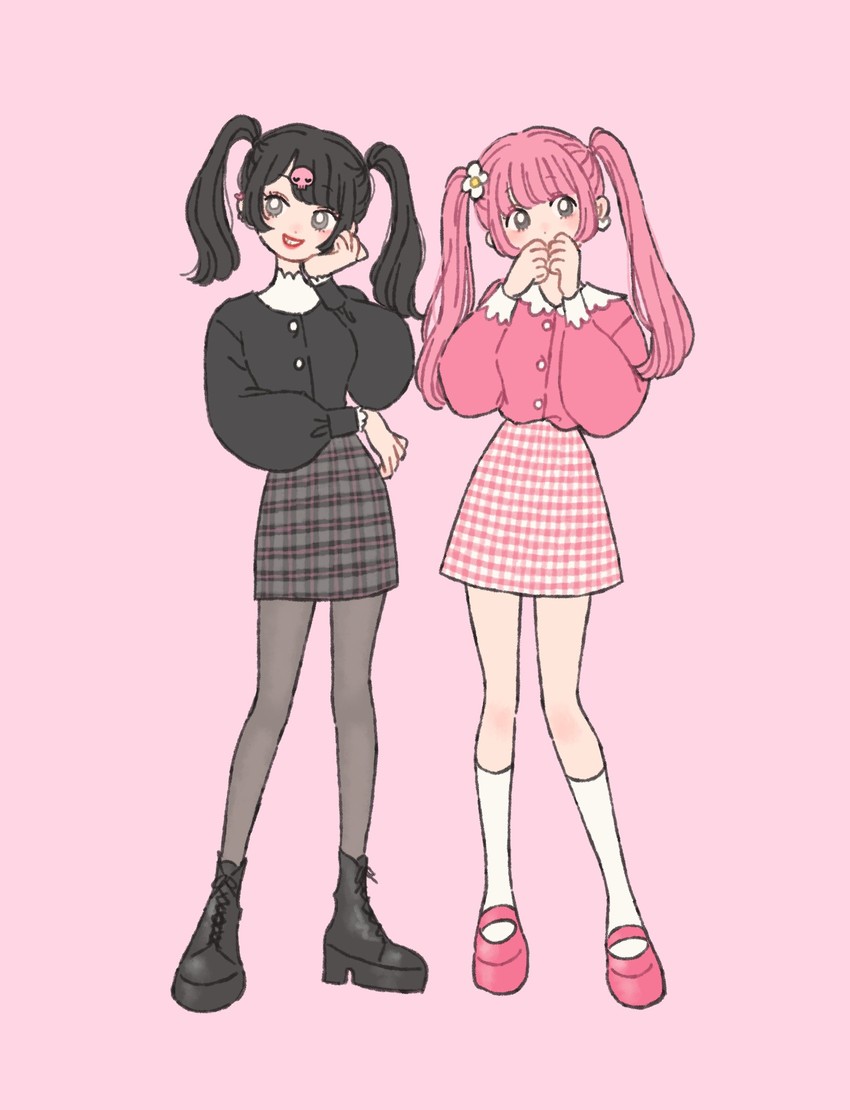 my melody and kuromi (sanrio and 1 more) drawn by rikuwo