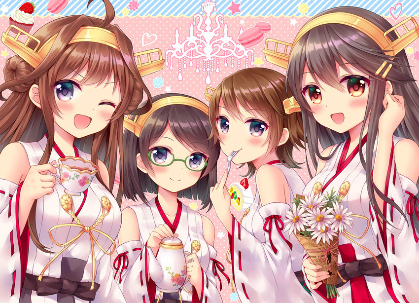 kongou, haruna, hiei, kirishima, kongou kai ni, and 3 more (kantai collection) drawn by sato_ame