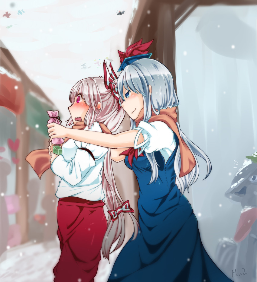 shameimaru aya, fujiwara no mokou, and kamishirasawa keine (touhou) drawn by shioya_mutsu