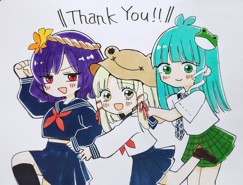 kochiya sanae, moriya suwako, and yasaka kanako (touhou) drawn by whoru
