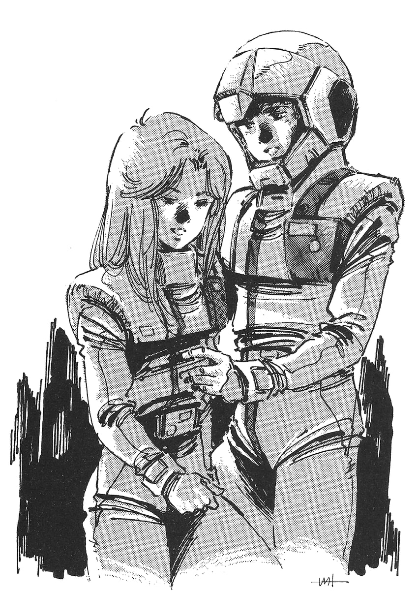 amuro ray and beltorchika irma (gundam and 2 more) drawn by mikimoto_haruhiko