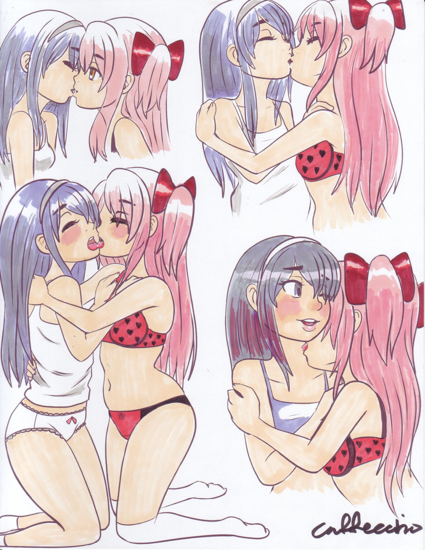 akemi homura, kaname madoka, and ultimate madoka (mahou shoujo madoka magica) drawn by caffeccino