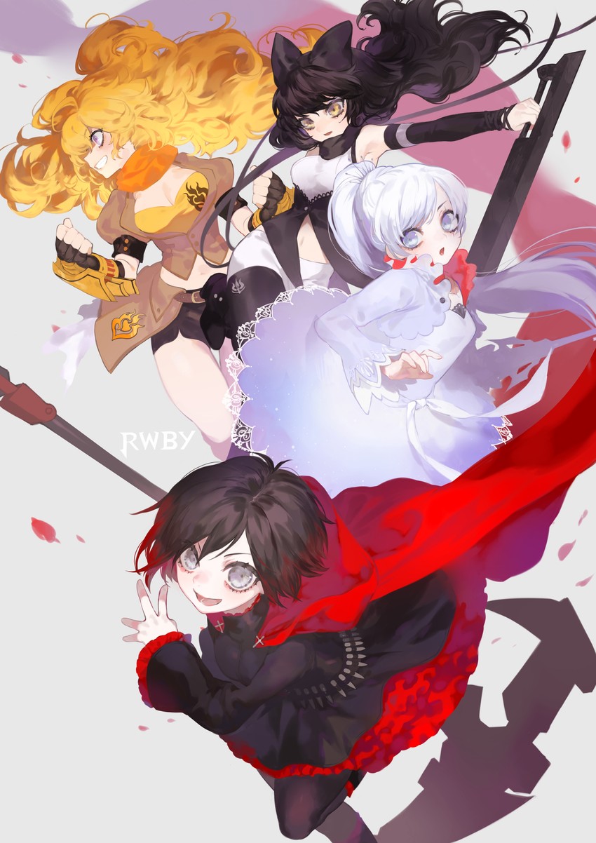 ruby rose, weiss schnee, yang xiao long, and blake belladonna (rwby) drawn by shou_(hanasakukoroni)