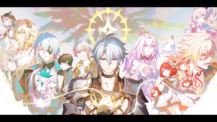trailblazer, caelus, dan heng, phainon, castorice, and 10 more (honkai and 1 more) drawn by kangetsu_(fhalei)
