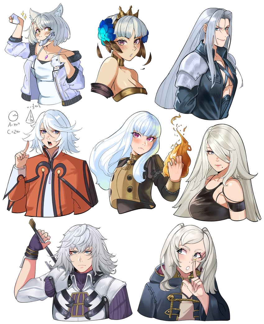 sephiroth, female robin, lysithea von ordelia, a2, mio, and 3 more (fire emblem and 13 more) drawn by deliciousbrain