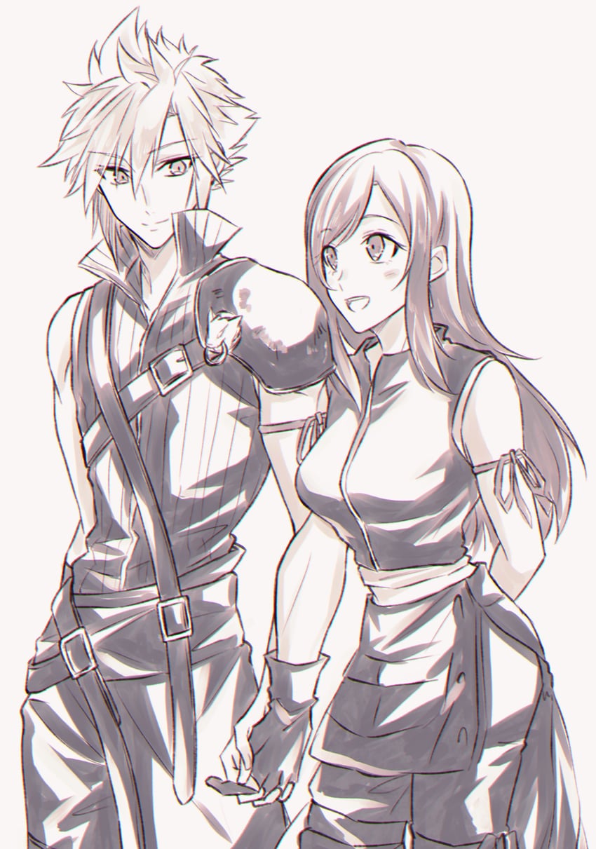 tifa lockhart, cloud strife, and fenrir (final fantasy and 2 more) drawn by mizuamememe