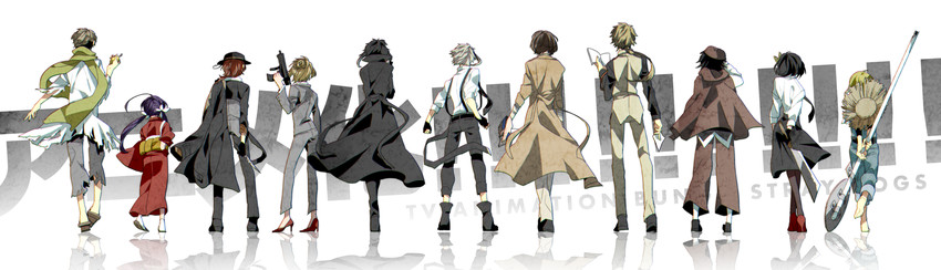 dazai osamu, nakahara chuuya, nakajima atsushi, akutagawa ryuunosuke, izumi kyouka, and 6 more (bungou stray dogs) drawn by shuginoki