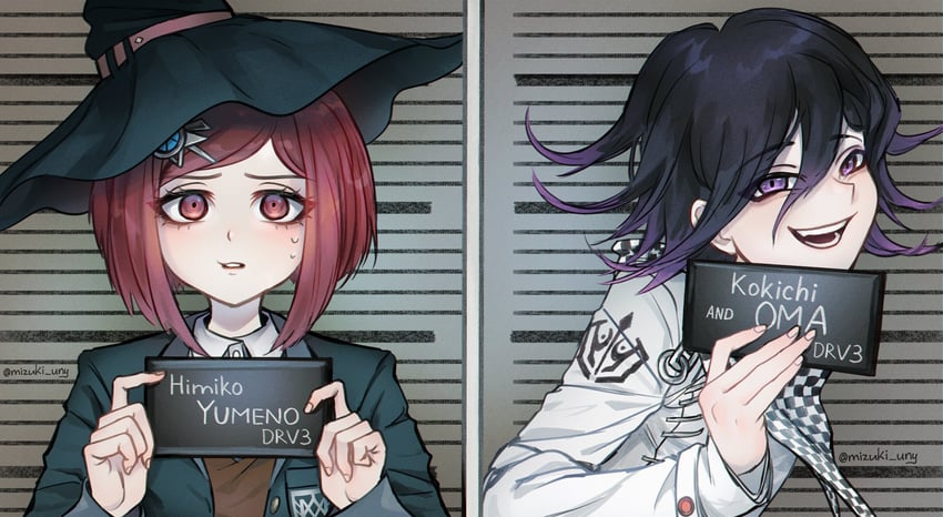 oma kokichi and yumeno himiko (danganronpa and 2 more) drawn by nika_kapustka