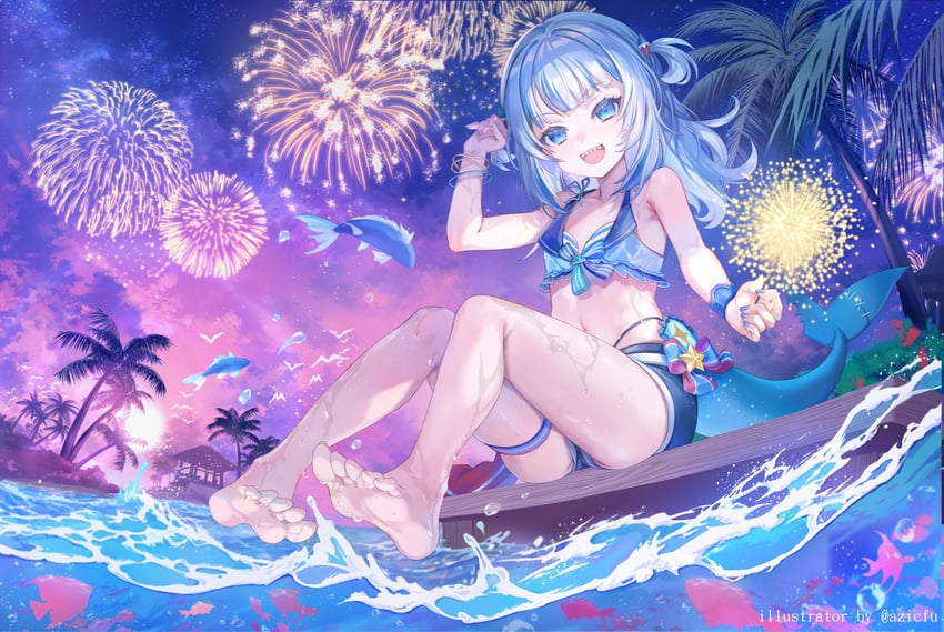 gawr gura (hololive and 1 more) drawn by azic_(azicfu)