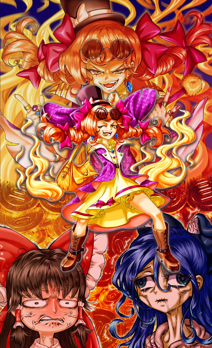 hakurei reimu, yorigami shion, and yorigami jo'on (touhou and 1 more) drawn by hyt