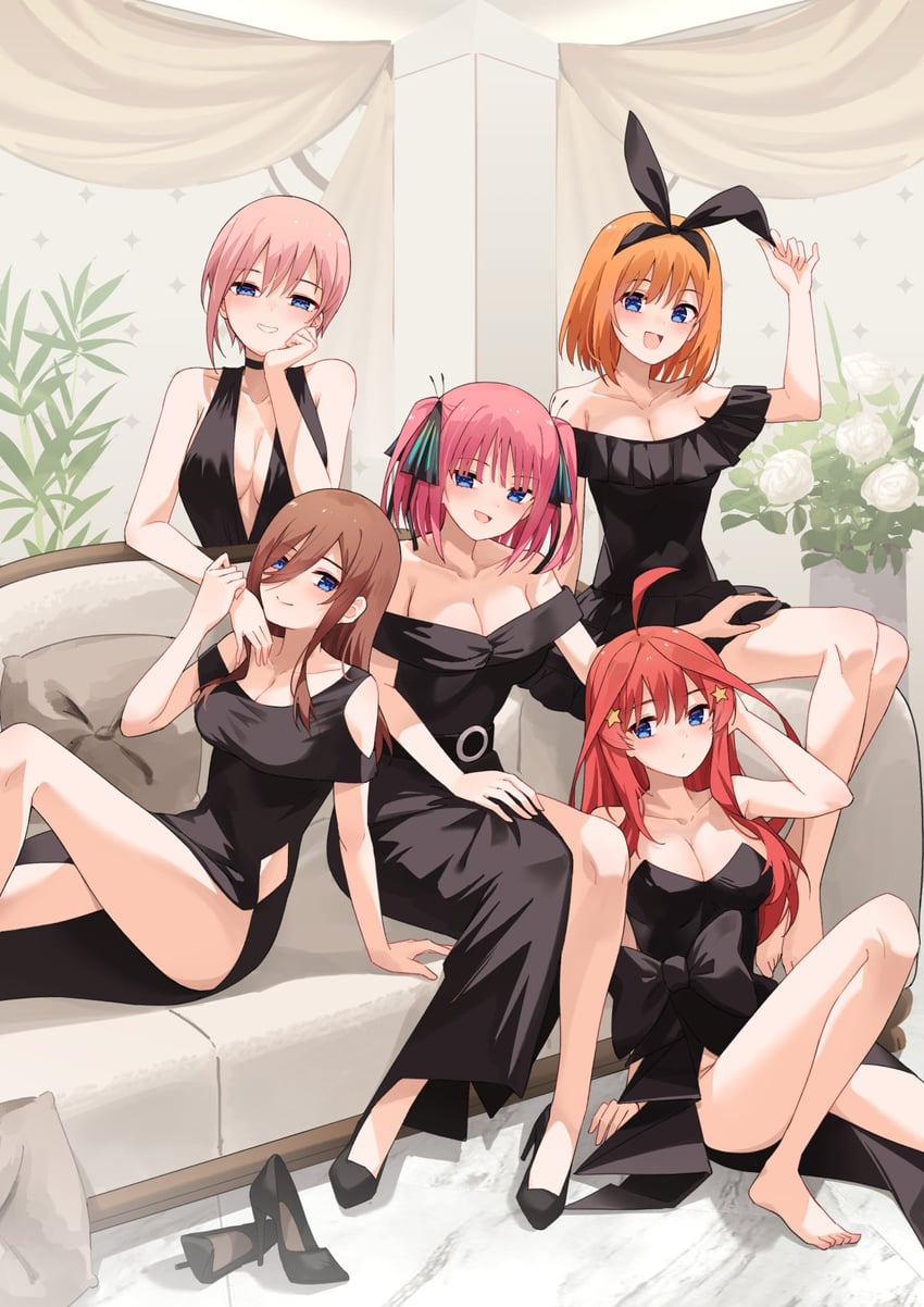 nakano nino, nakano miku, nakano yotsuba, nakano ichika, and nakano itsuki (go-toubun no hanayome) drawn by profnote