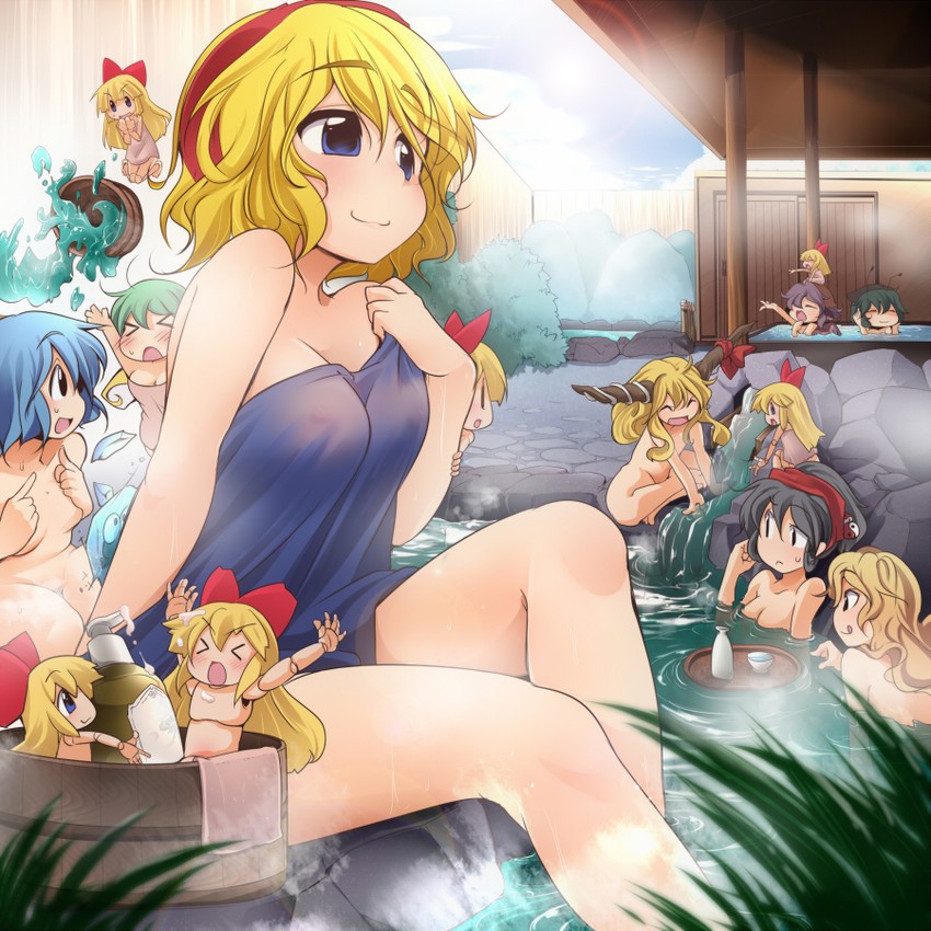 hakurei reimu, kirisame marisa, alice margatroid, cirno, mystia lorelei, and 4 more (touhou) drawn by aki_(akikaze_asparagus)