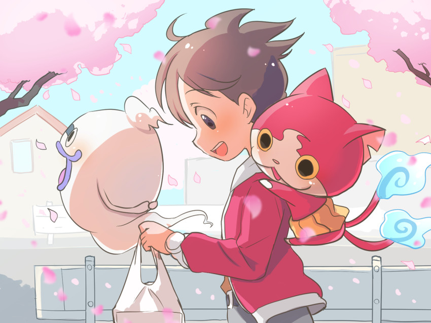 jibanyan, whisper, and amano keita (youkai watch) drawn by natsuki_nori