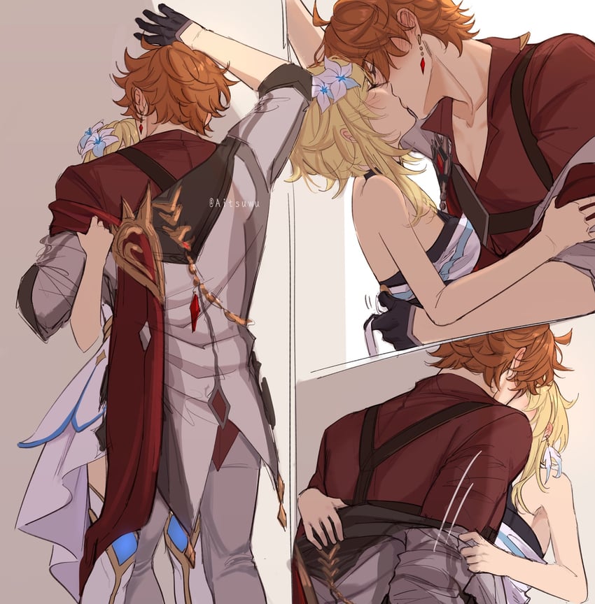 lumine and tartaglia (genshin impact) drawn by aitsuwu