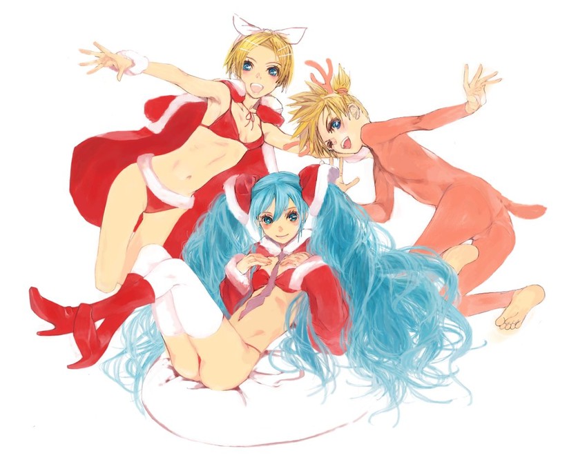 hatsune miku, kagamine rin, and kagamine len (vocaloid) drawn by es_(cah60700)