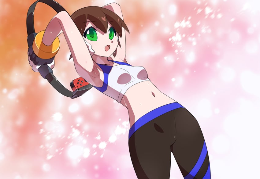 aile and ring fit trainee (mega man and 2 more) drawn by kaidou_zx