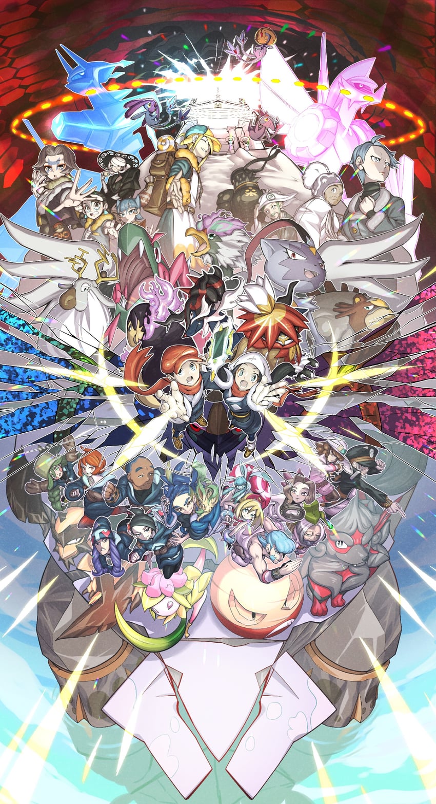 akari, glaceon, irida, leafeon, ingo, and 38 more (pokemon and 1 more) drawn by kakashino_kakato