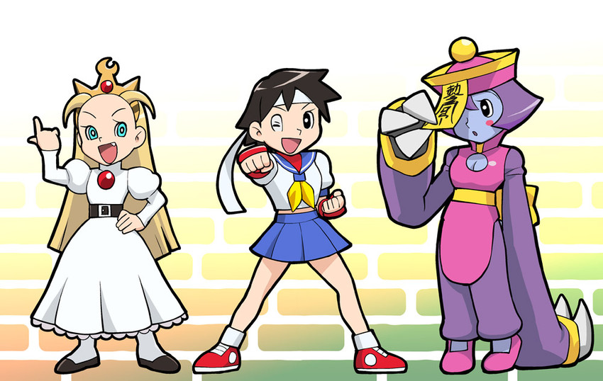 kasugano sakura, hsien-ko, and devilot de deathsatan ix (street fighter and 2 more) drawn by ueyama_michirou