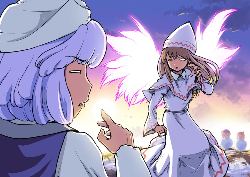 aki minoriko, aki shizuha, letty whiterock, and lily white (touhou) drawn by ebizome