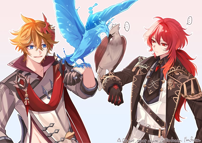 tartaglia and diluc (genshin impact) drawn by hiki_yuichi