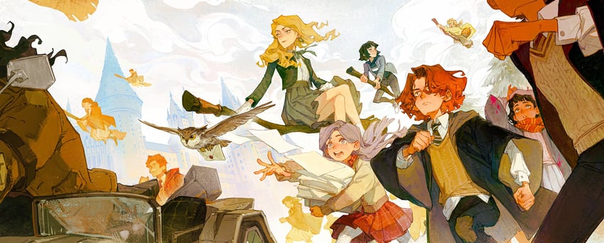cassandra vole, daniel page, ivy warrington, lottie turner, robyn thistlethwaite, and 1 more (wizarding world and 2 more) drawn by creamyghost