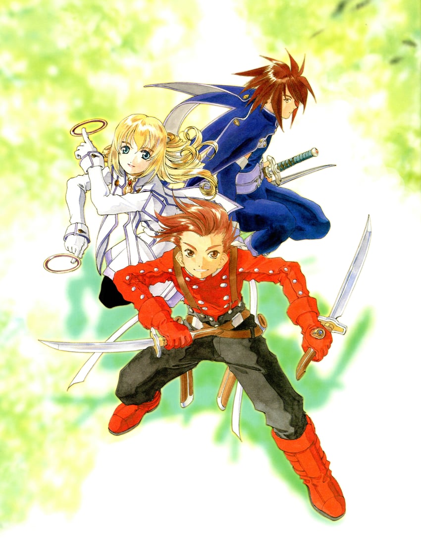 colette brunel, lloyd irving, and kratos aurion (tales of and 1 more) drawn by fujishima_kousuke