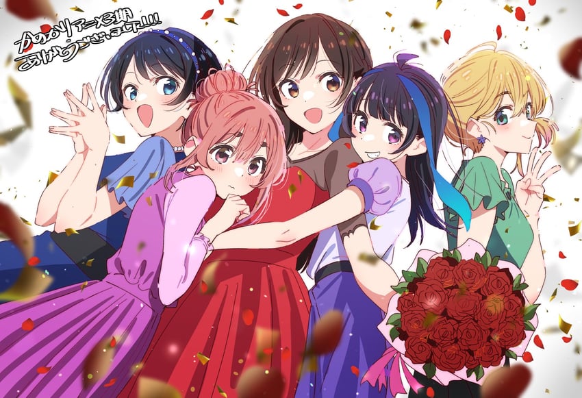 mizuhara chizuru, sarashina ruka, nanami mami, sakurasawa sumi, and yaemori mini (kanojo okarishimasu) drawn by hirayama_kanna