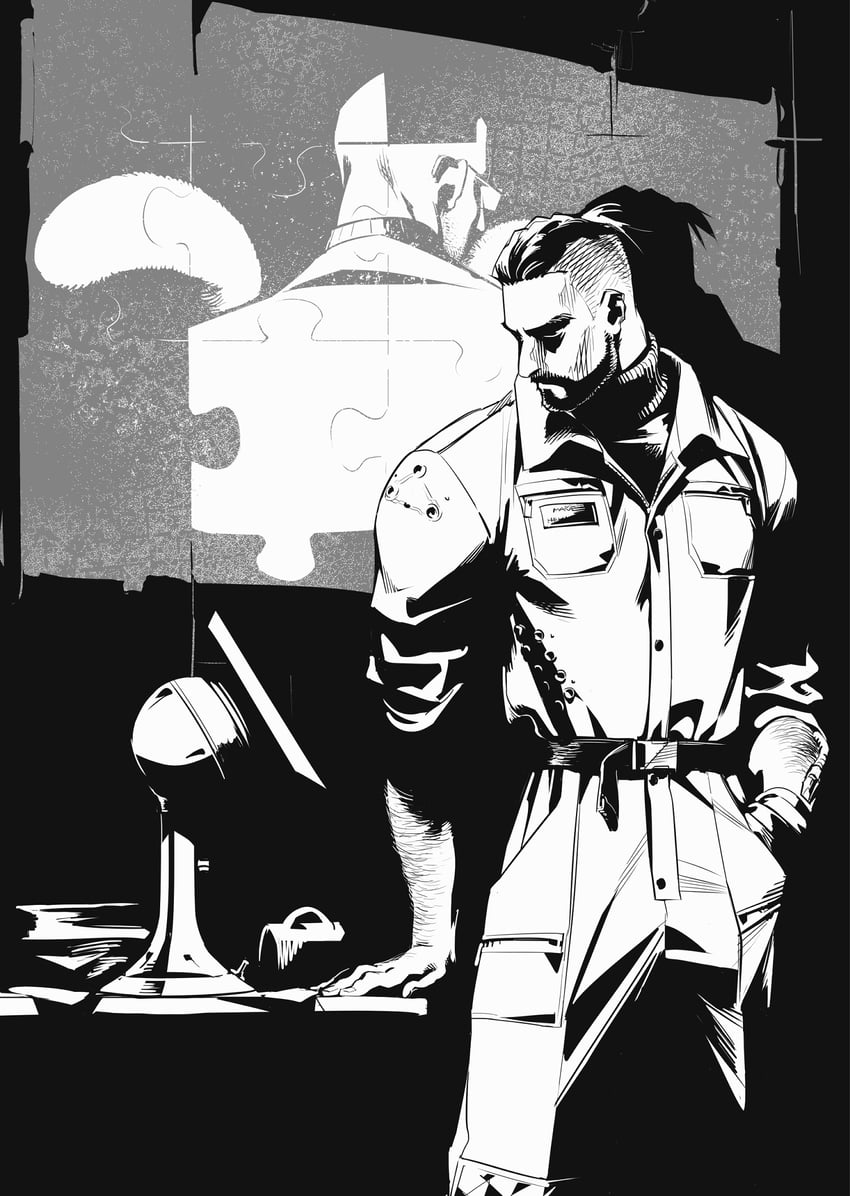 p-3 and char-les (atomic heart) drawn by fukurau