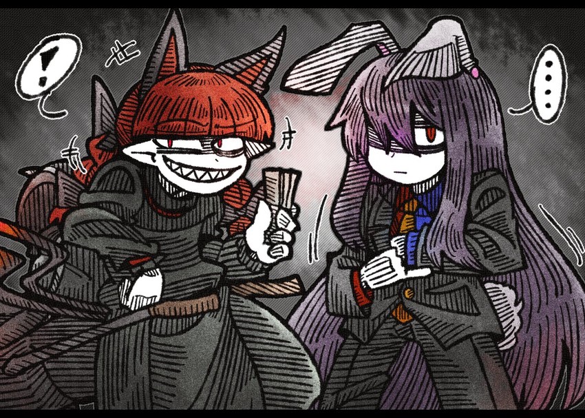 reisen udongein inaba and kaenbyou rin (touhou) drawn by suenari_(peace)