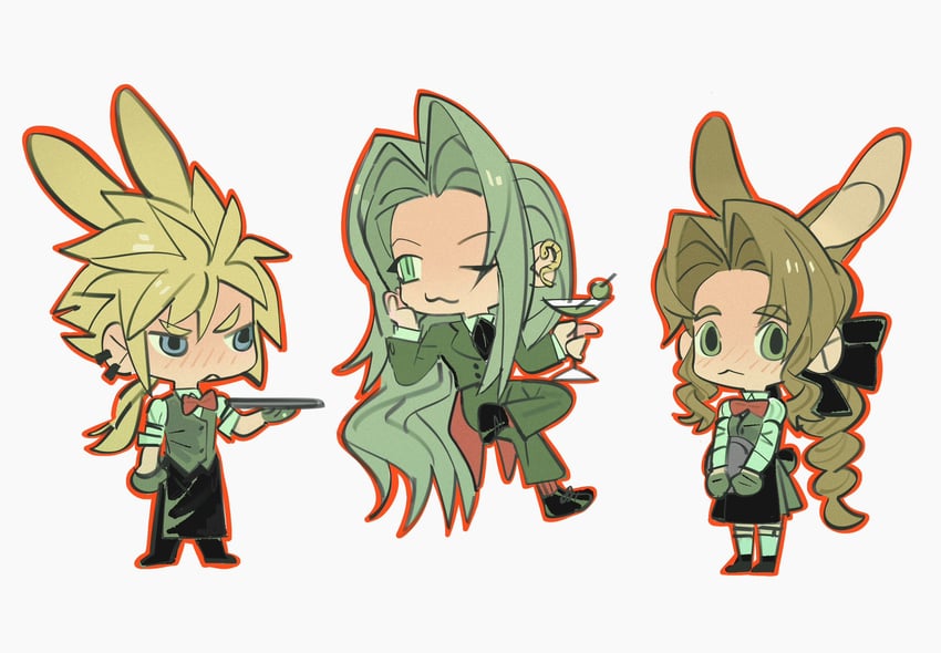 cloud strife, aerith gainsborough, and sephiroth (final fantasy and 1 more) drawn by lentymet