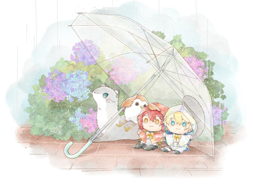 hanasaki miyabi, kishido temma, hiyamaru, and kyomu suzume (holostars) drawn by minakami_hiro