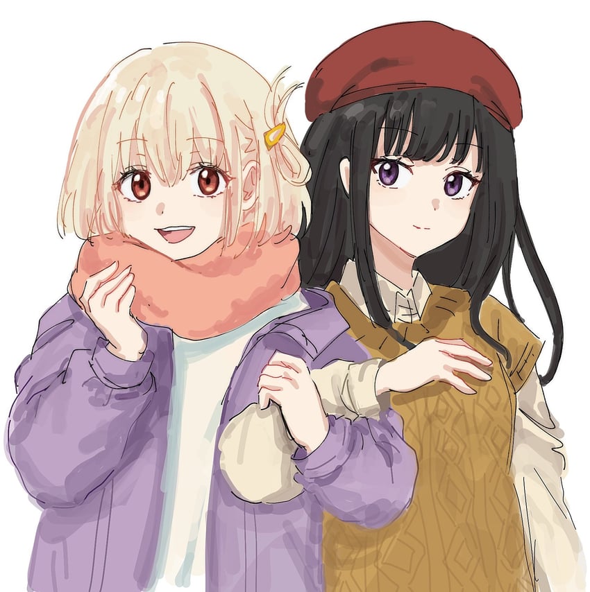 nishikigi chisato and inoue takina (lycoris recoil) drawn by kumtlekumtle