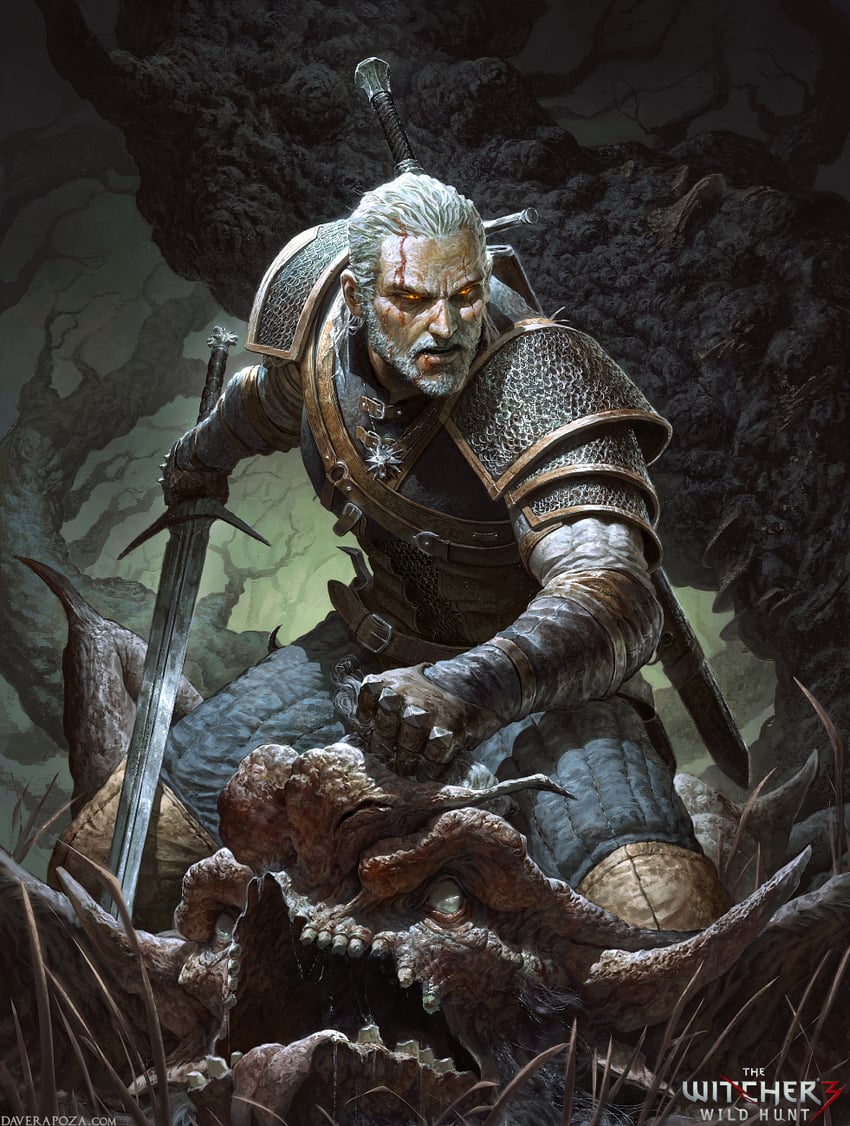 geralt of rivia (the witcher and 1 more) drawn by dave_rapoza