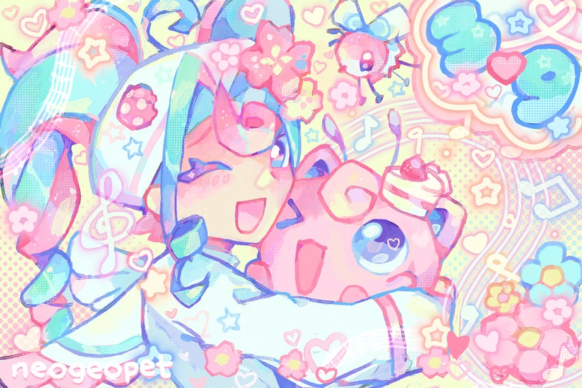 hatsune miku, jigglypuff, fairy miku, ribombee, and bug miku (pokemon and 2 more) drawn by neogeopet