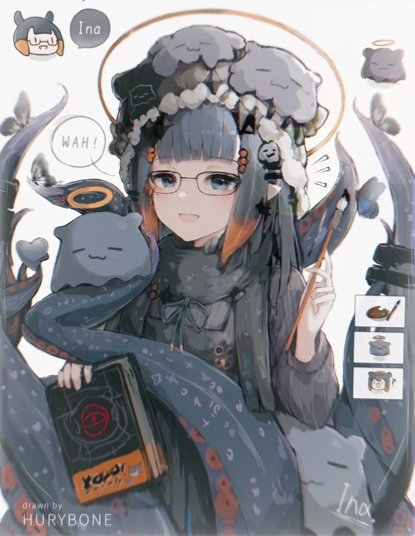 ninomae ina'nis, takodachi, and ao-chan (hololive and 1 more) drawn by hurybone
