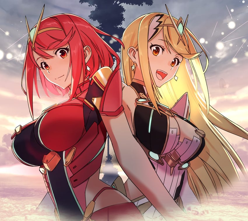 pyra and mythra (xenoblade chronicles and 1 more) drawn by decoponmagi