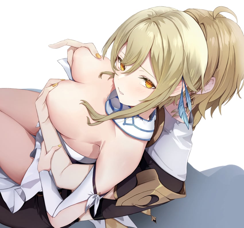 lumine and aether (genshin impact) drawn by yurua_(user_egfg3482)