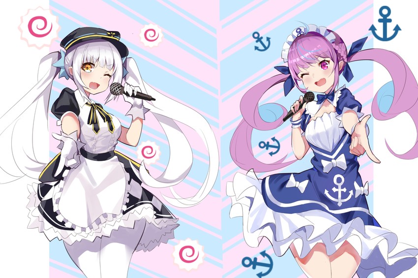 minato aqua and kagura mea (hololive and 1 more) drawn by kokuri89490047