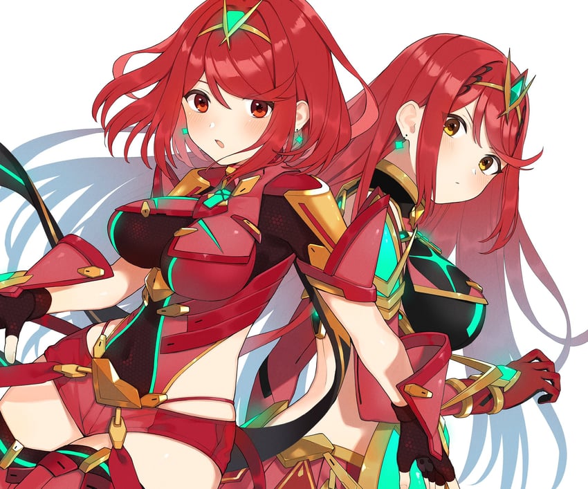 pyra and mythra (xenoblade chronicles and 1 more) drawn by kinagi_(3307377)