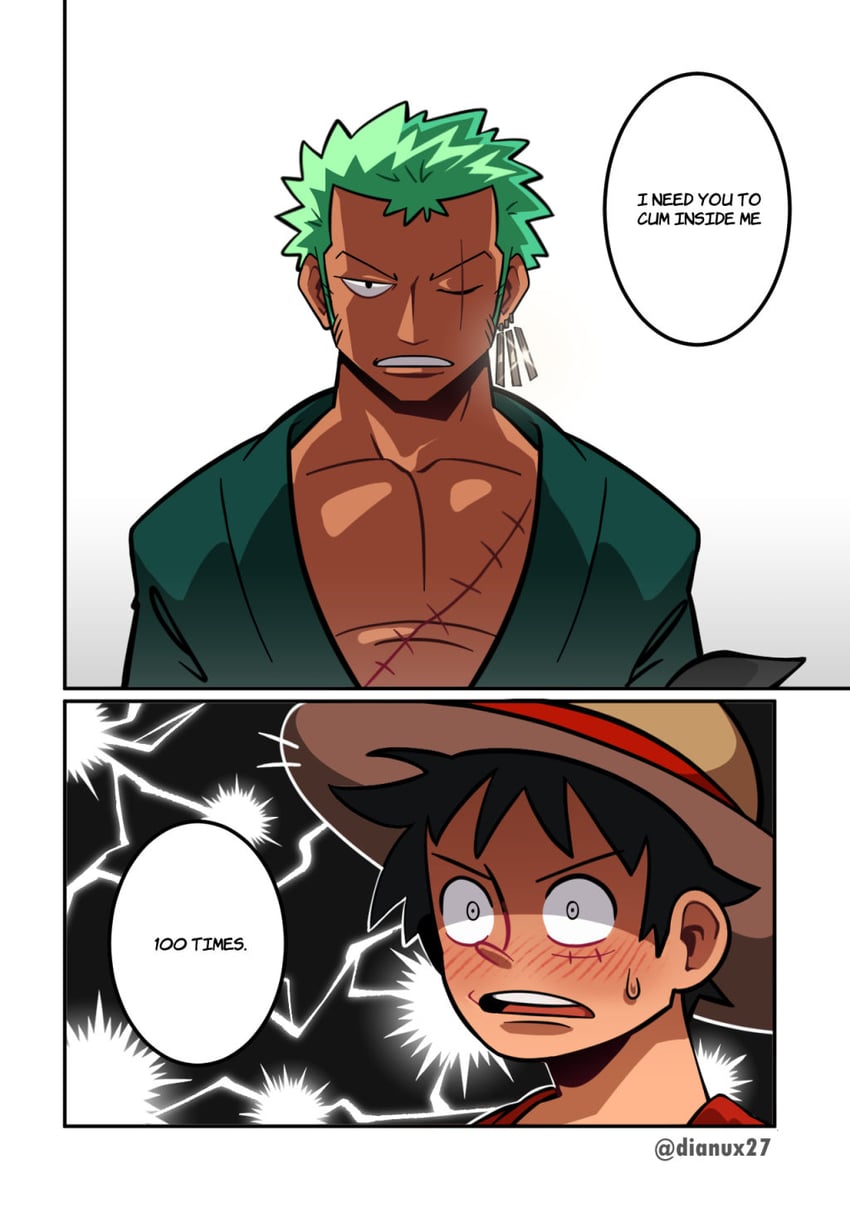 monkey d. luffy and roronoa zoro (one piece) drawn by dianux27