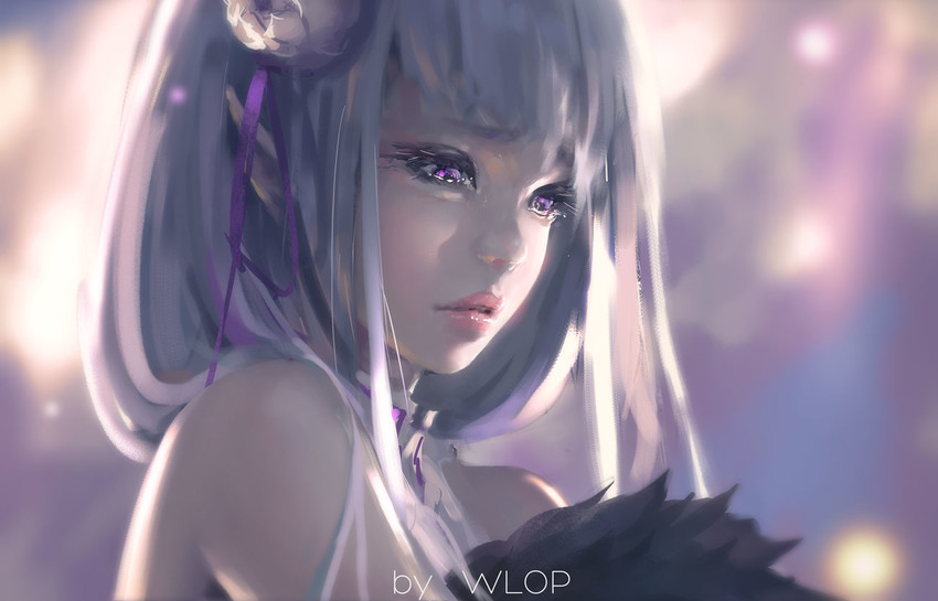 emilia and natsuki subaru (re:zero kara hajimeru isekai seikatsu) drawn by wlop